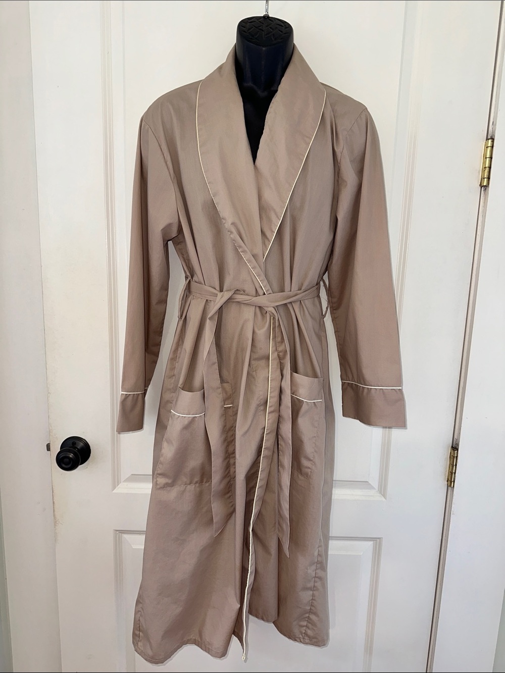 Vintage 80s/90s Towncraft Tan Belted Robe with Cream Contrast Piping